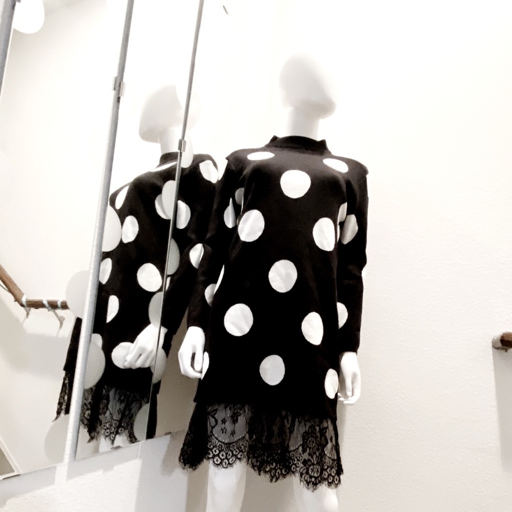 Black & White Polka Dot Lace Sweater Dress